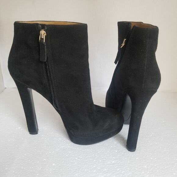 Nine West Boots Womens 8.5 M Black Plumperfect Leather Ankle Heel Side Zip - Picture 1 of 8
